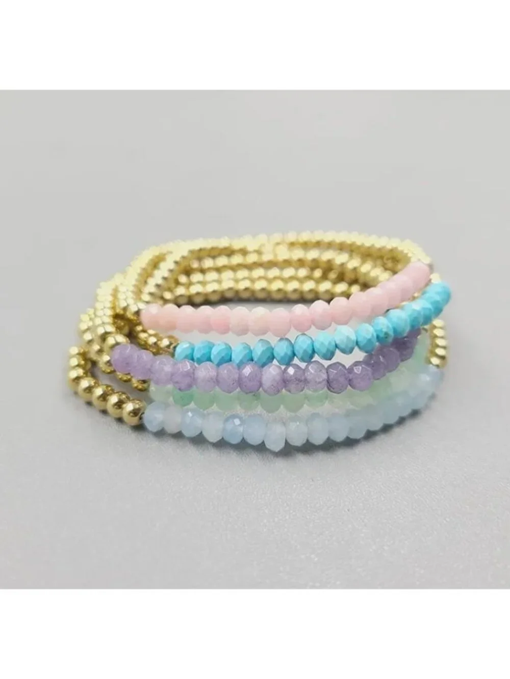 Pink Opal Bracelet Set Waterproof Gold Bracelets Mama & Mini Sizes